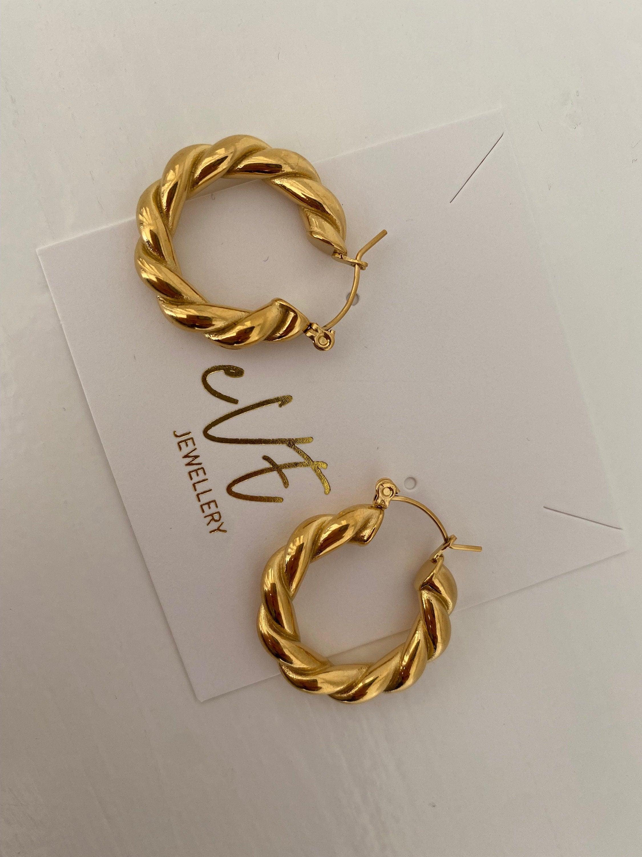 Gold Twisted Hoop Earrings , Thick Chunky Twisted Drop Earrings for Her, Classic Twisted Hoop Earrings,Twist Layered Statement Hoop Earrings