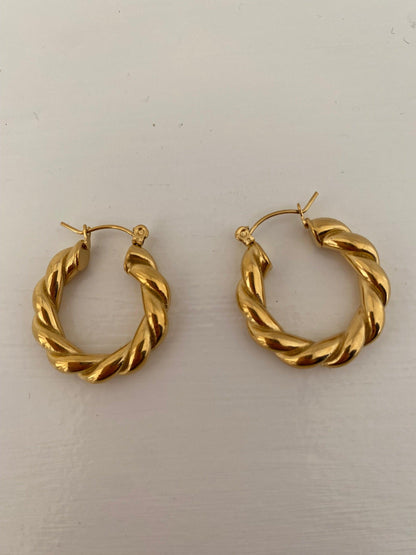 Gold Twisted Hoop Earrings , Thick Chunky Twisted Drop Earrings for Her, Classic Twisted Hoop Earrings,Twist Layered Statement Hoop Earrings