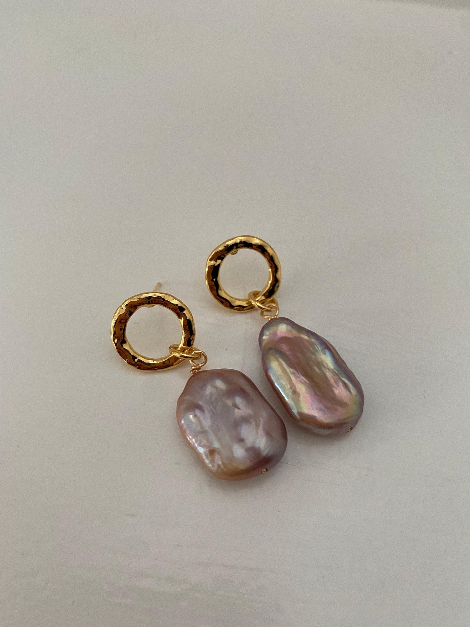 Square Purple Baroque Hoop Earrings, High Lustre Baroque Vintage Earrings for Her, Korean Style Freshwater Pearl Statement Earrings.18K Gold