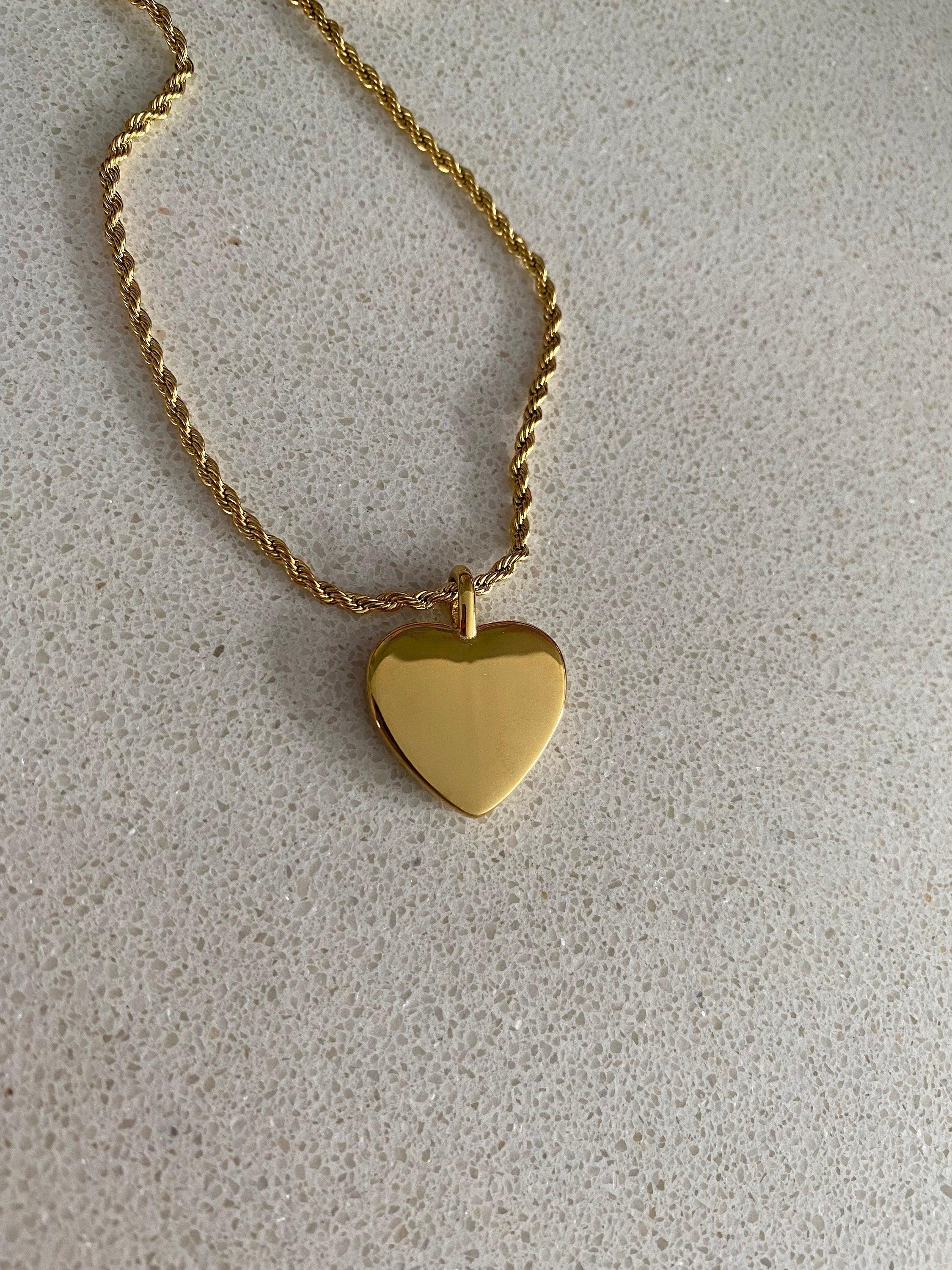 Elegant Gold Heart Necklace with Zircon Stone Charm for Her, Hammered Choker Pendant