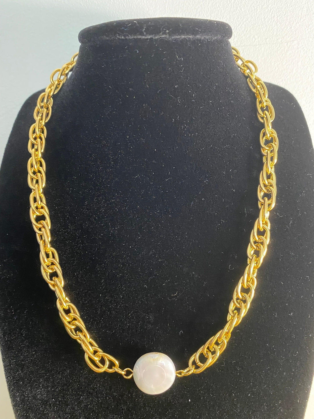 18k Gold Natural Pearl Coin Pendant Necklace, Vintage Style Choker, Gift for Her