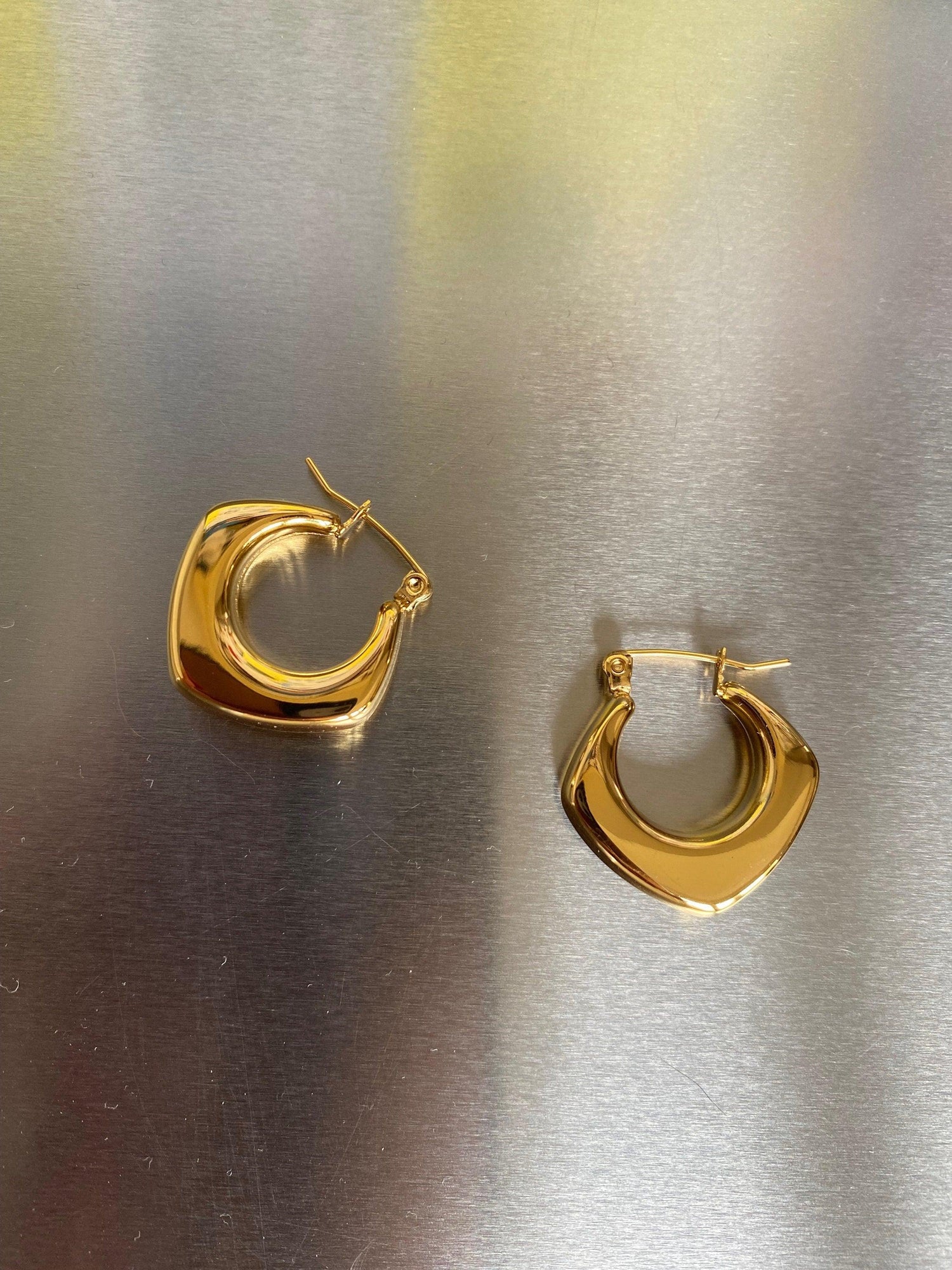 Bright Rich Gold V Shape Dangle Earring, Thick Layer V shape Earring, Curve V Shape Earring, V shape Gold Jewellery