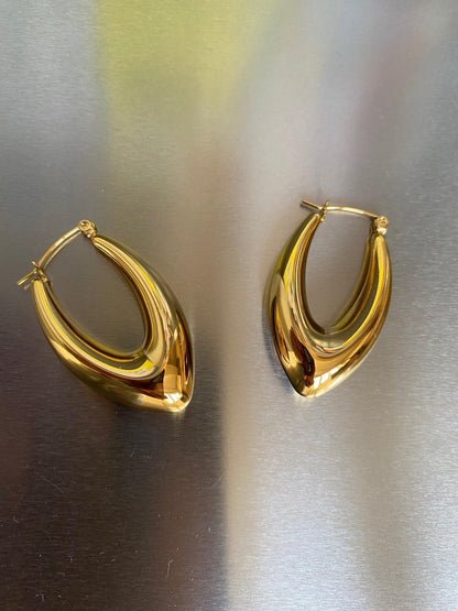 18K Gold V Shape Earring Design Earring for Her,  Chunky Teardrop Hoop Earring, V shape Statement Earring, High Polished V shape Earring