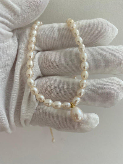 Simple Neat Freshwater Pearl Choker Necklace, Small Rice White Pearl Rope Necklace for Her, Gold Lustre Freshwater Pearl Necklace, AAA Pearl