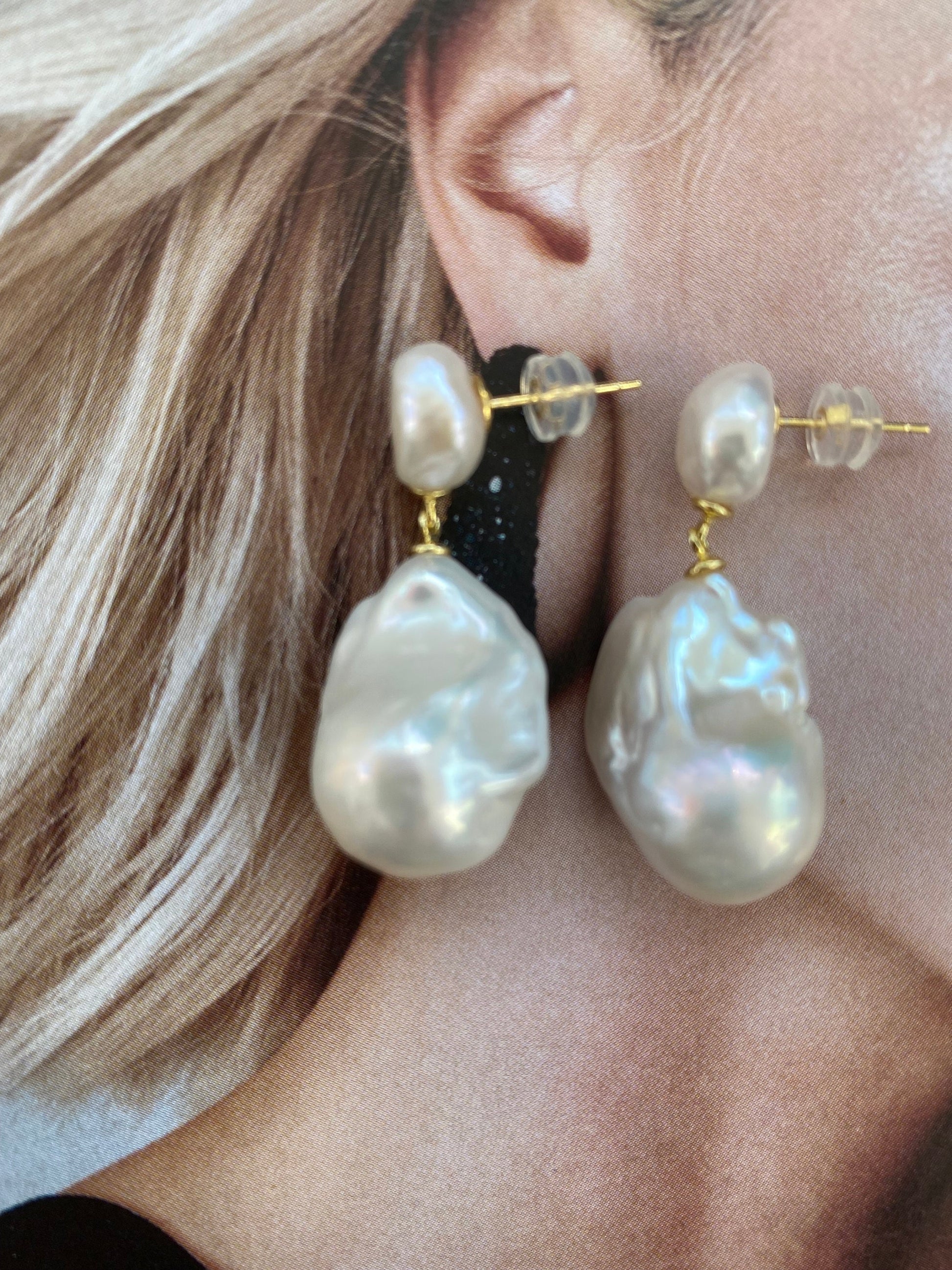 Gold Lustre Cultured Fireball Baroque Pearl Earring for Women