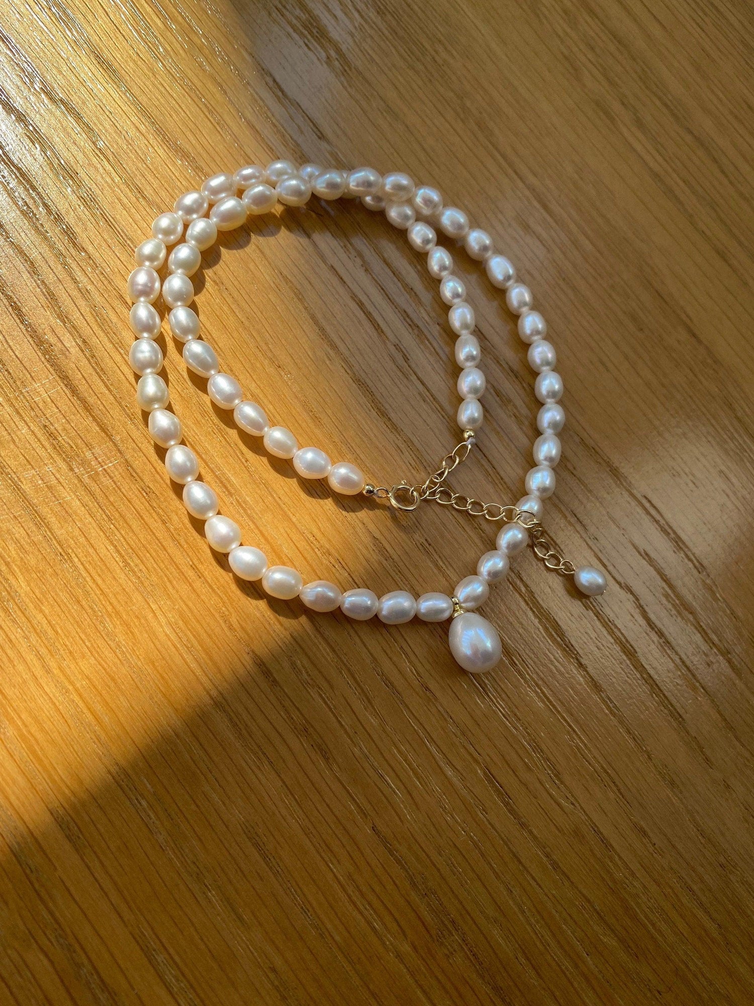 Simple Neat Freshwater Pearl Choker Necklace, Small Rice White Pearl Rope Necklace for Her, Gold Lustre Freshwater Pearl Necklace, AAA Pearl