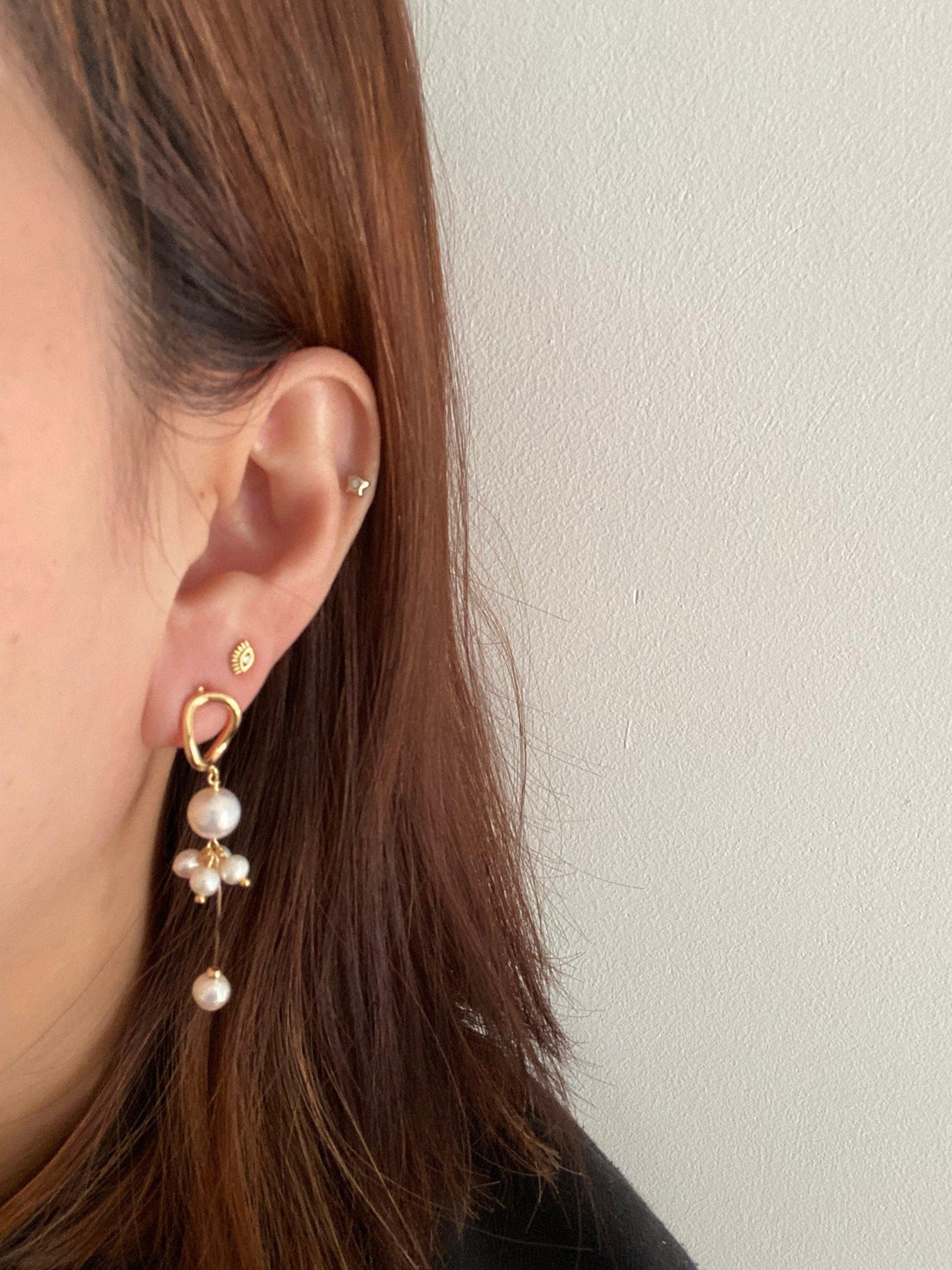 Elegant Long Tassel Style Hoop Earrings, Genuine Freshwater Pearl Drop Earrings, Delicate for Her, 14K Gold Solid. 925 Sterling Silver