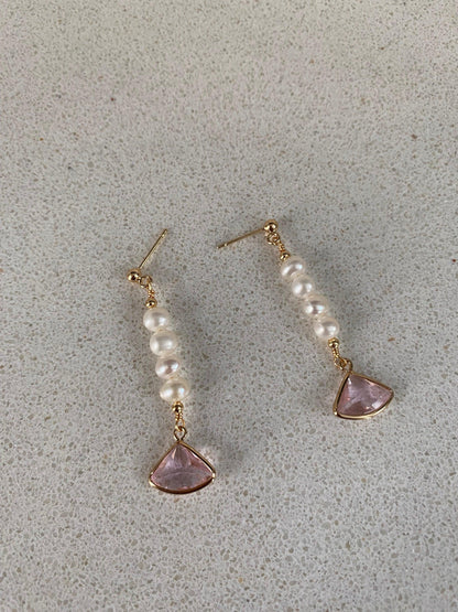 Long Tassel Pearl Earrings, Elegant Pink Drape Freshwater Pearl Earrings, Pearl Drop Earrings for Her, S925 Sterling Silver