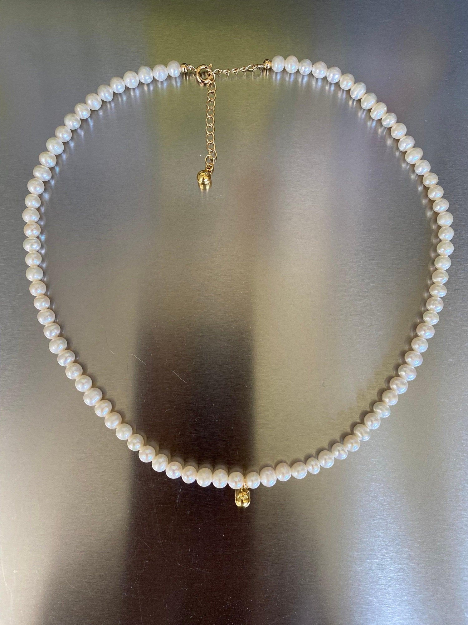 Simple Neat Baroque Pearl Necklace, Genuine Freshwater Pearl Choker for Her, Cute Tiny Baroque Pearl Necklace, 925 Sterling Silver.