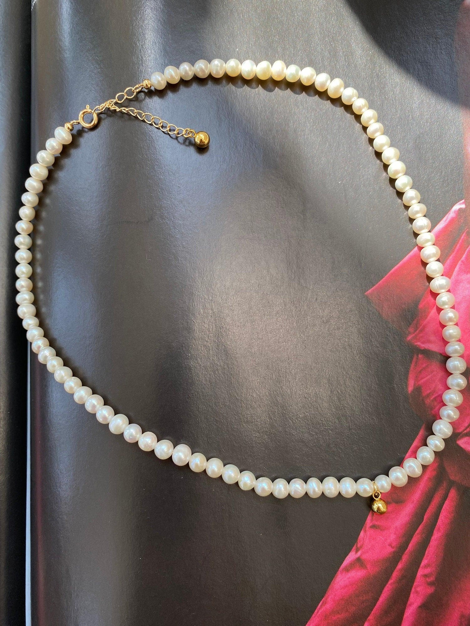 Simple Neat Baroque Pearl Necklace, Genuine Freshwater Pearl Choker for Her, Cute Tiny Baroque Pearl Necklace, 925 Sterling Silver.