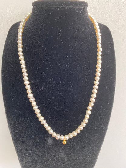 Simple Neat Baroque Pearl Necklace, Genuine Freshwater Pearl Choker for Her, Cute Tiny Baroque Pearl Necklace, 925 Sterling Silver.