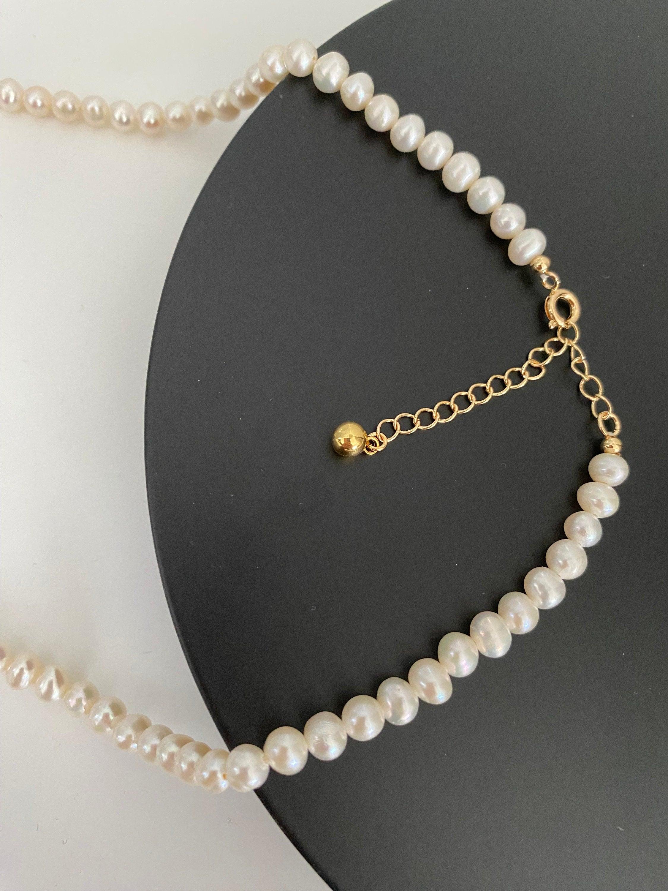 Simple Neat Baroque Pearl Necklace, Genuine Freshwater Pearl Choker for Her, Cute Tiny Baroque Pearl Necklace, 925 Sterling Silver.