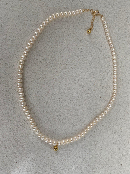 Simple Neat Baroque Pearl Necklace, Genuine Freshwater Pearl Choker for Her, Cute Tiny Baroque Pearl Necklace, 925 Sterling Silver.