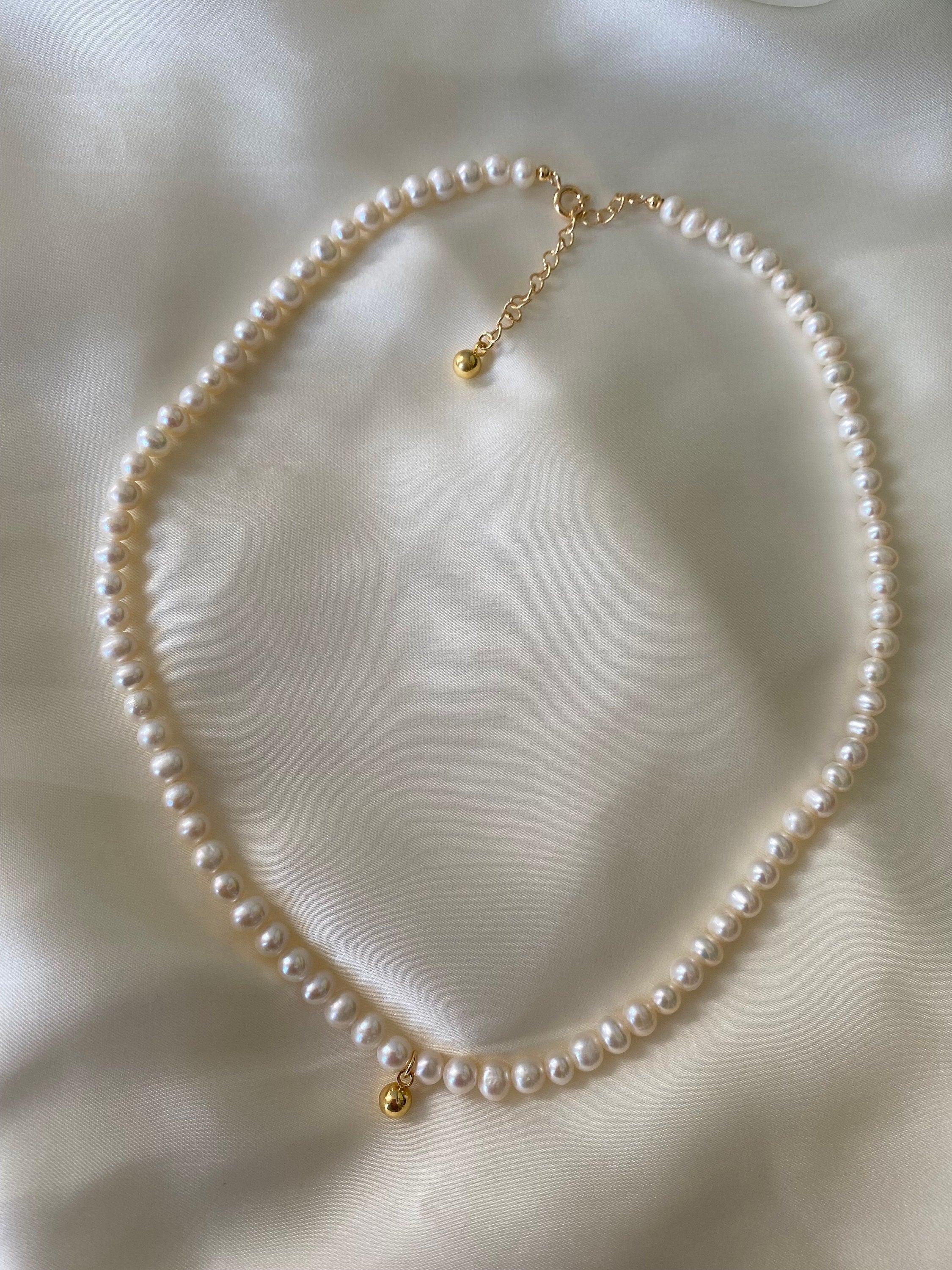 Simple Neat Baroque Pearl Necklace, Genuine Freshwater Pearl Choker for Her, Cute Tiny Baroque Pearl Necklace, 925 Sterling Silver.