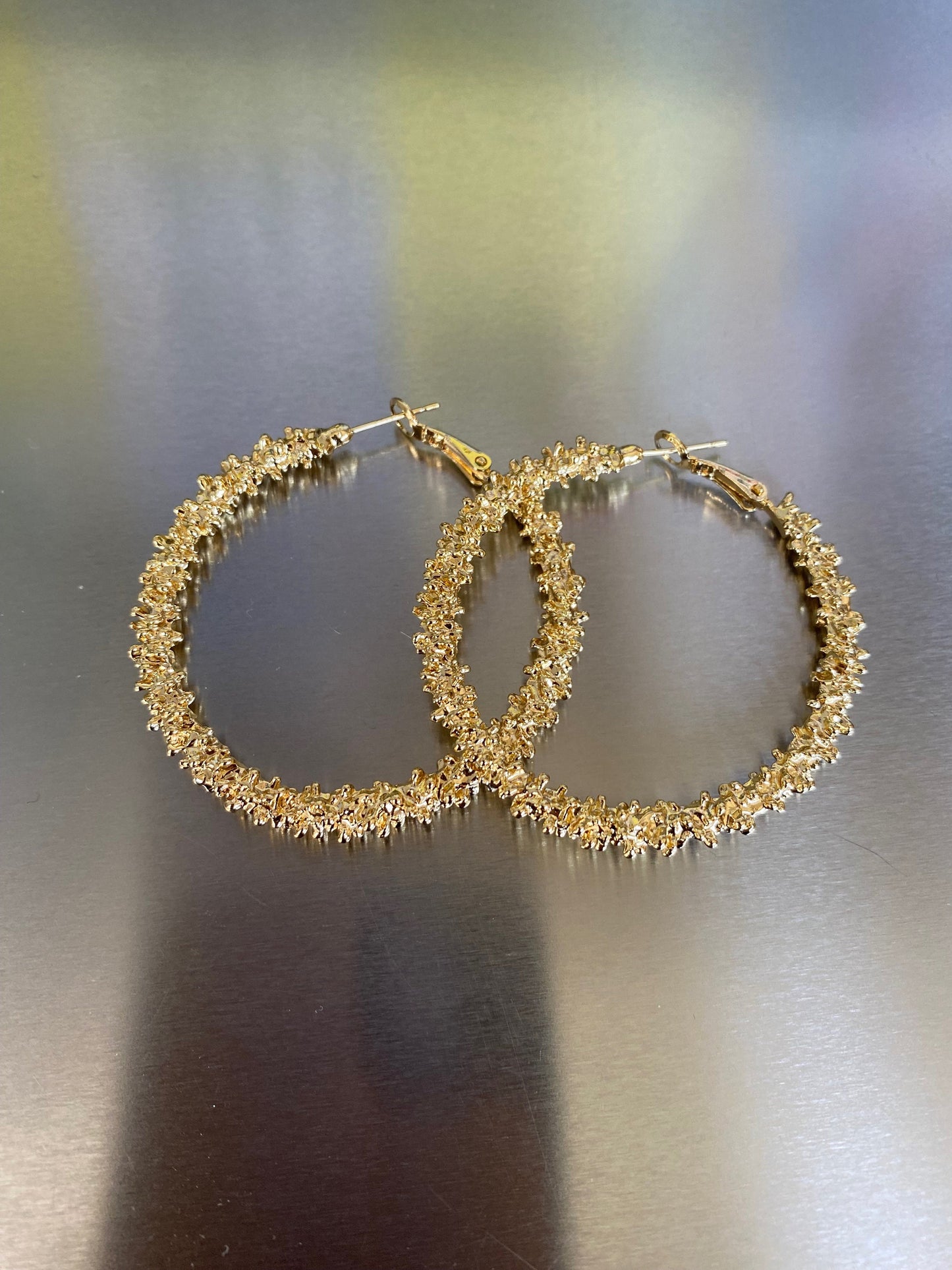 Layered Glitter Circle Hoop Earrings, Oversize Lightweight Gold S925 Needle