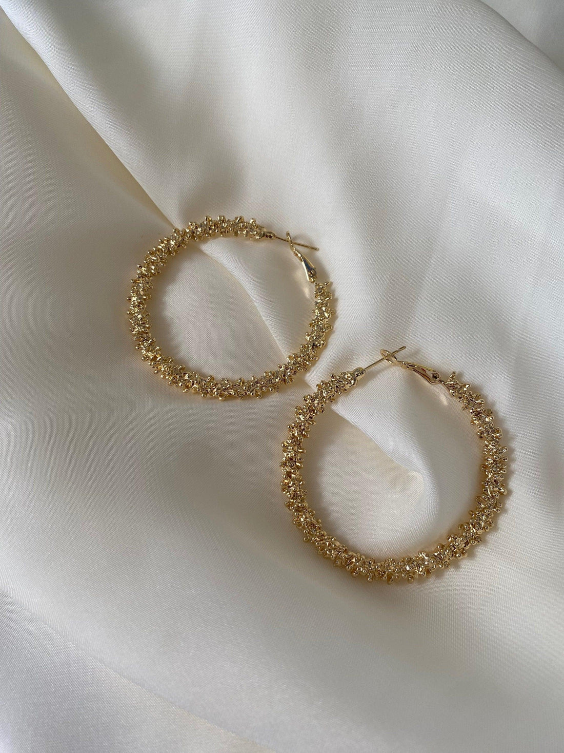 Layered Glitter Circle Hoop Earrings, Oversize Lightweight Gold S925 Needle