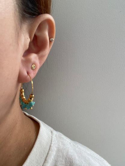 Large Turquoise Hoop Earrings, Lucky Stone Drop Earrings for Woman, Lightweight Colourful Gemstone Turquoise Earrings, Perfect for Summer