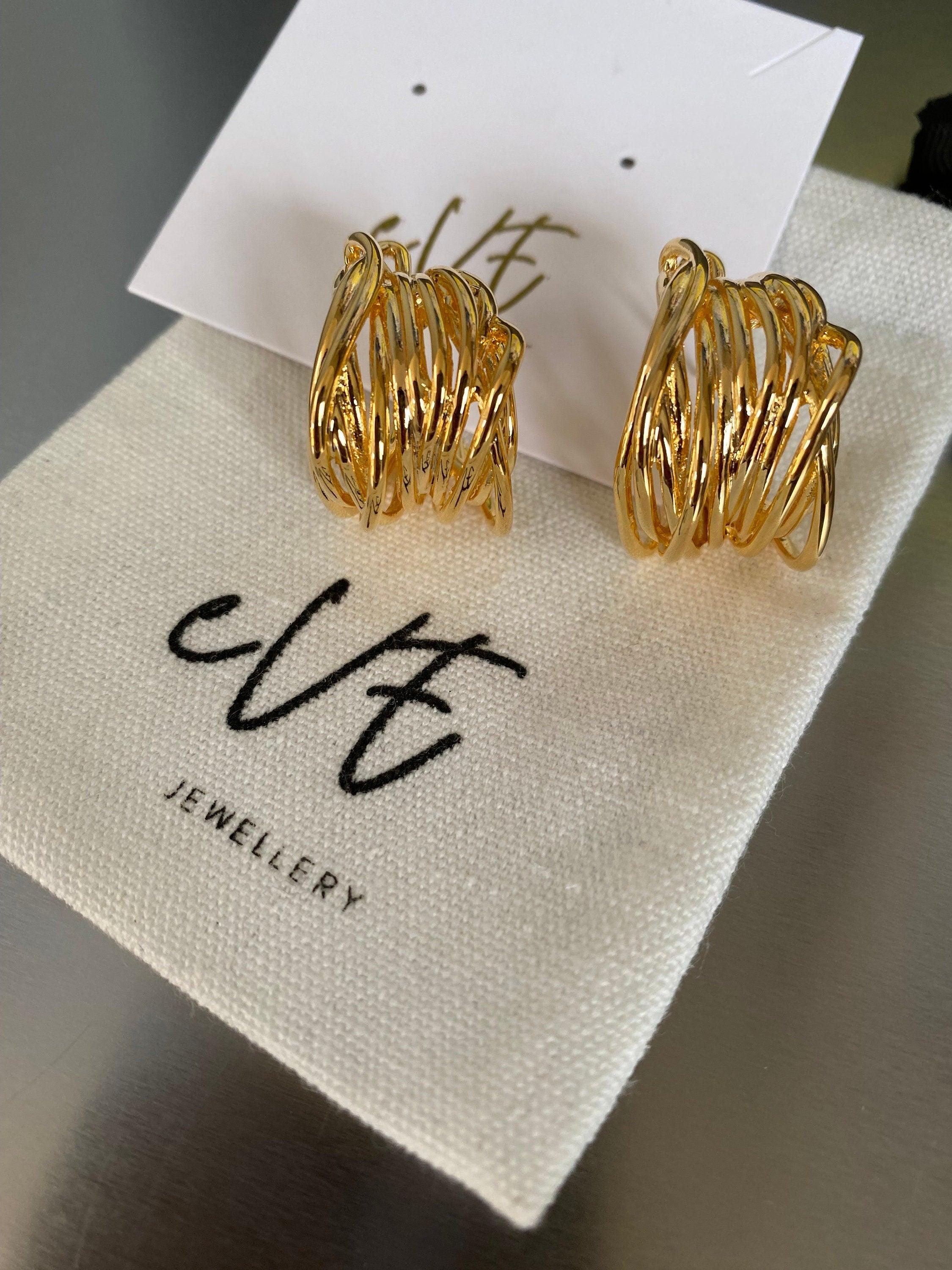 Wavy Cable Chain Layered Hoop Earrings, Chunky Twisted Statement Drop Earrings for Her, Modern Twist Wide Thicker Earrings. 18K Gold