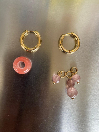 Rose Quartz Bead or Howlite Natural Stone Huggie Earring for Her, Powerful Combination Semi Precious Stone, Calming Stone,Perfect for Summer