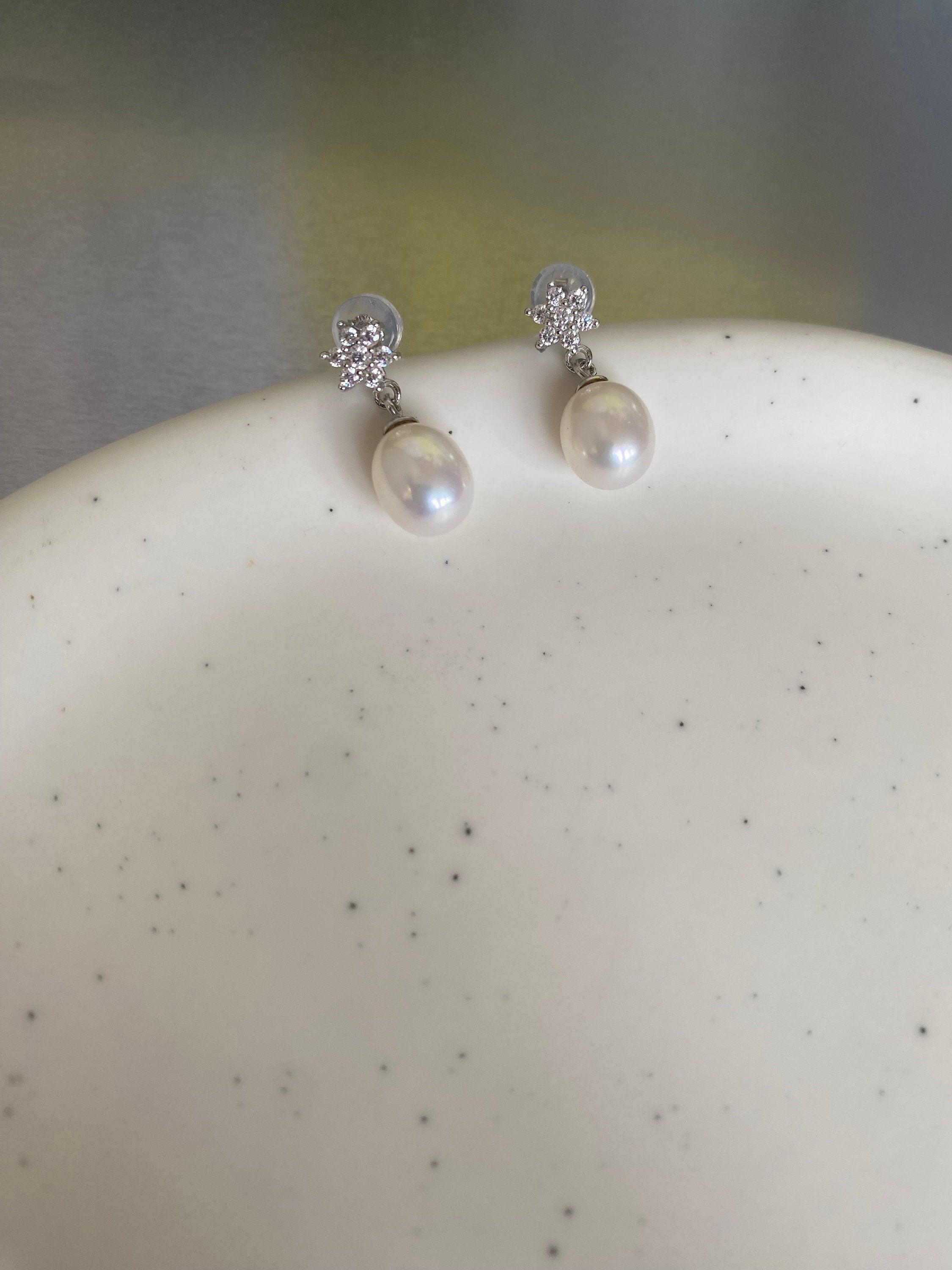 Snowflake Charm Freshwater Earrings, High Quality Pearl Zircon Crystal Earring, Sparkling Snowflake Pearl Hoop Earrings, 925 Sterling Silver