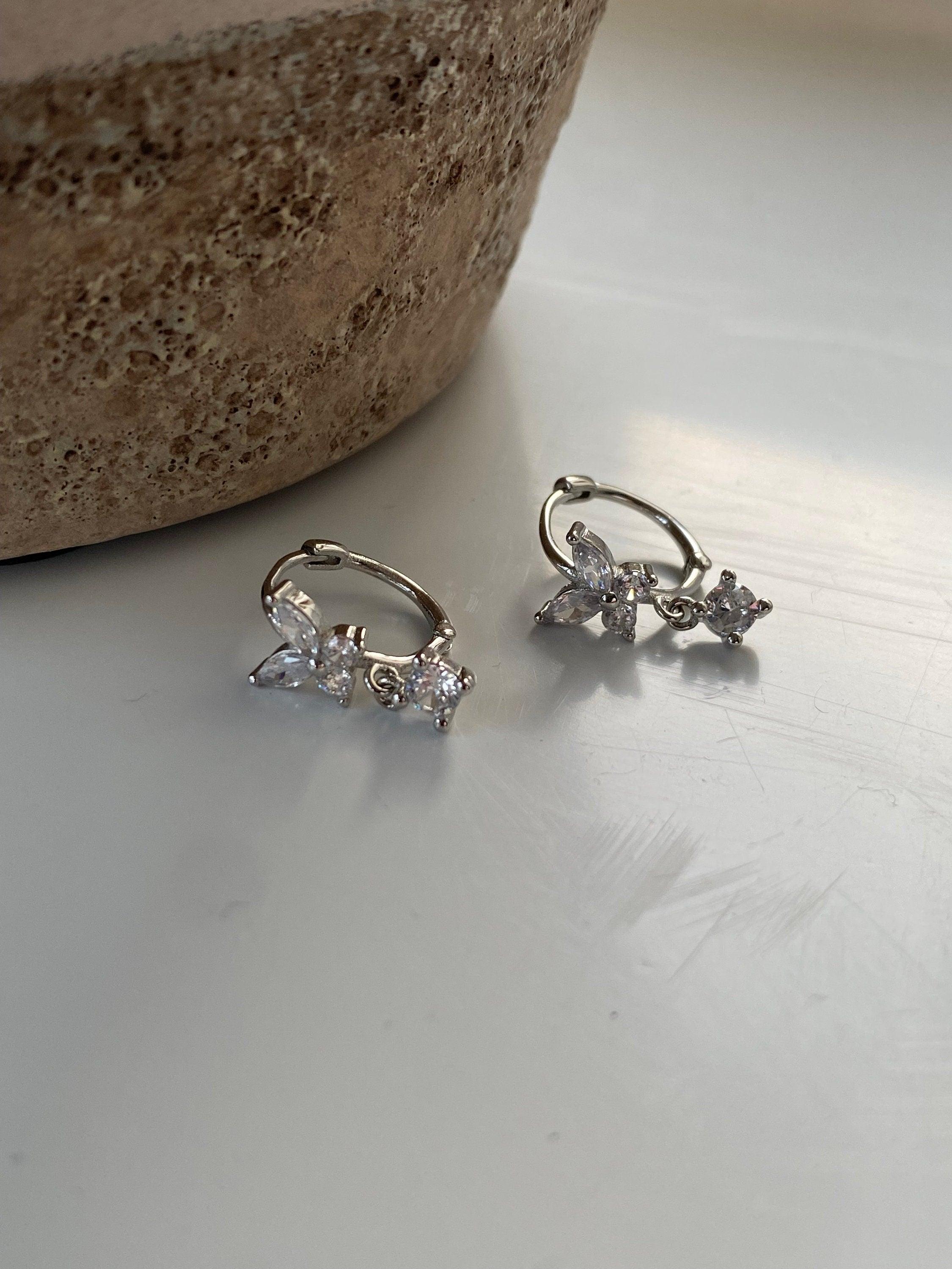 18K Gold Sterling Silver Butterfly Zircon Huggies - Modern Hoop Earrings for Everyday Wear