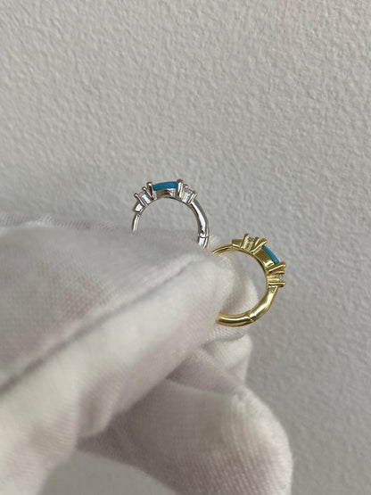 Cute Turquoise Teardrop Zircon Earrings, Bright Zircon Turquoise Mini Huggie Earrings, S925 Sterling Silver Everyday Hoop , Gold or Silver