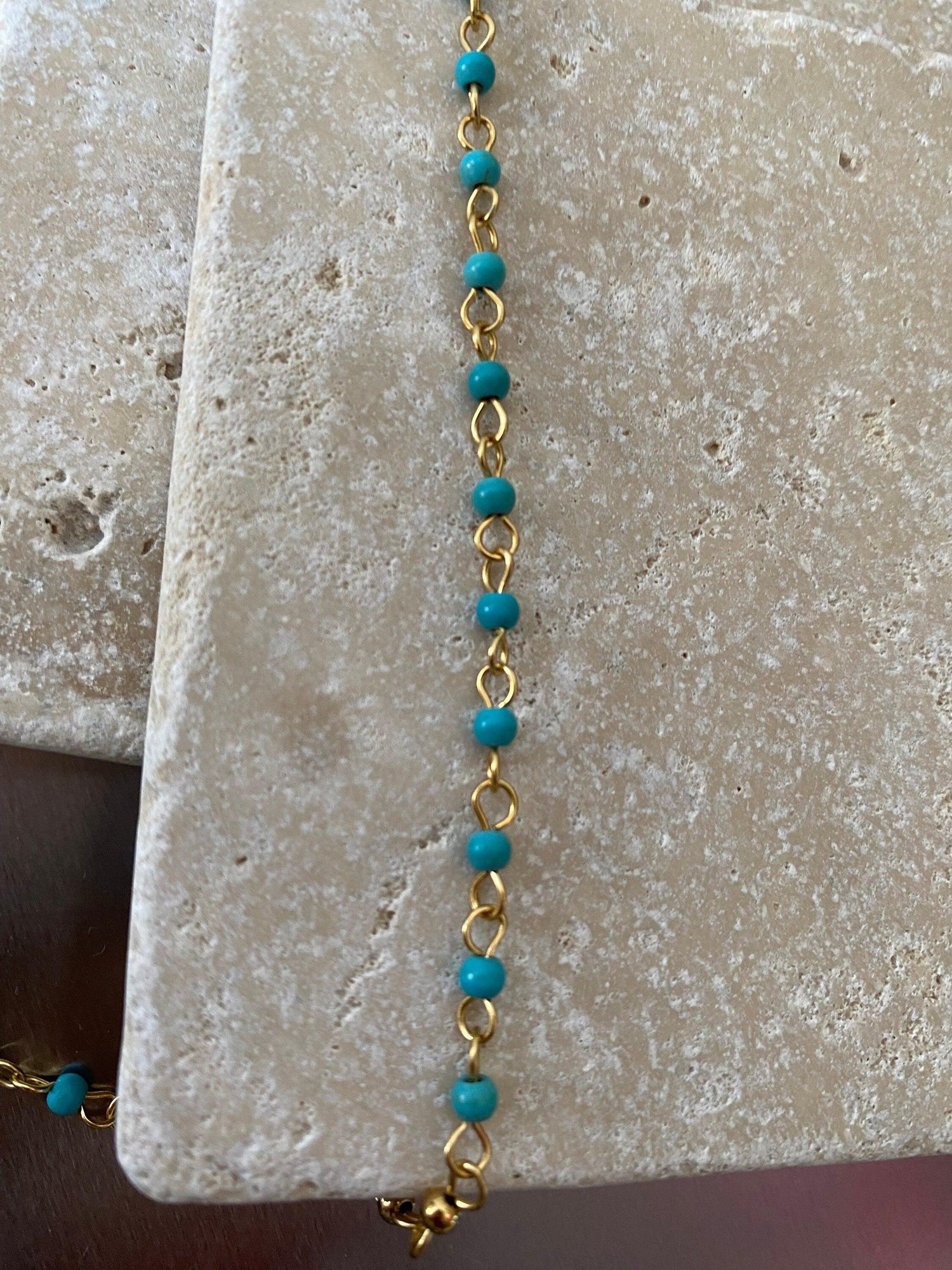 Petite Turquoise Stone Necklace, Small Layered Turquoise Chain Necklace for Her,Bohemia Style beaded Turquoise Choker. Perfect for Summer