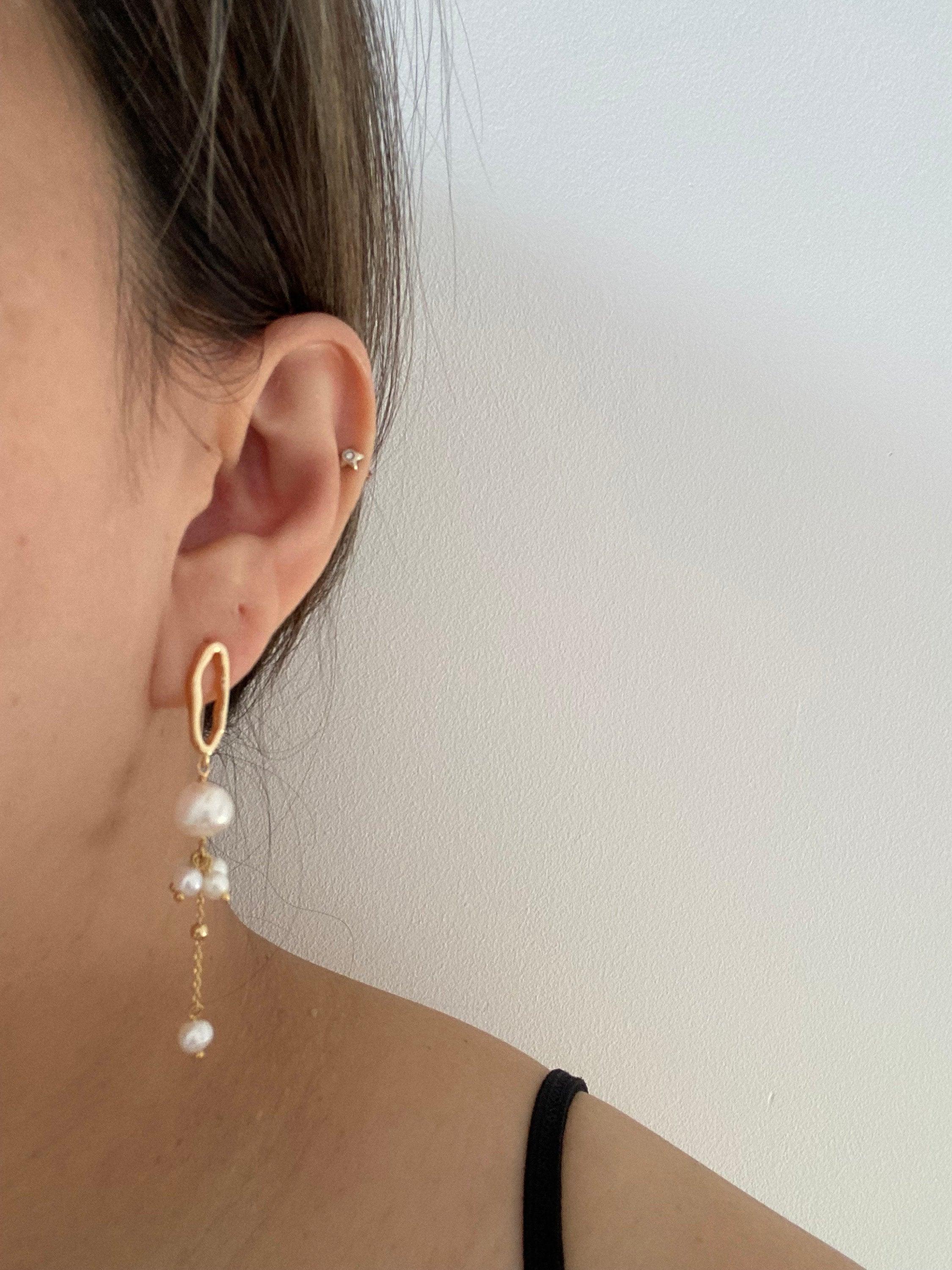 Gold Hoop Earrings with Freshwater Pearl Drops Bridal Wedding Gift