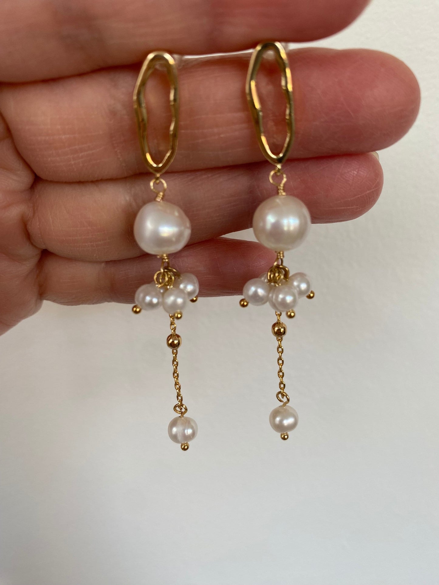 Gold Hoop Earrings with Freshwater Pearl Drops Bridal Wedding Gift