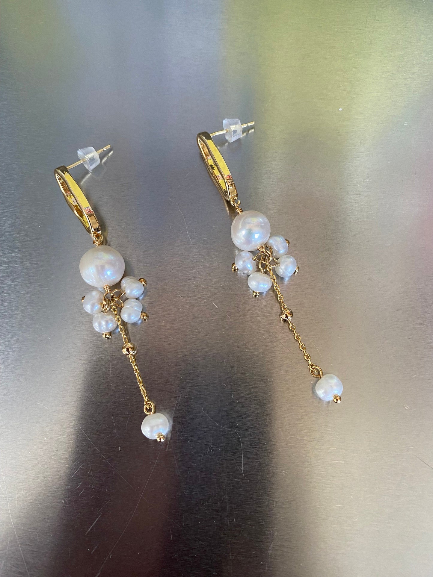 Gold Hoop Earrings with Freshwater Pearl Drops Bridal Wedding Gift