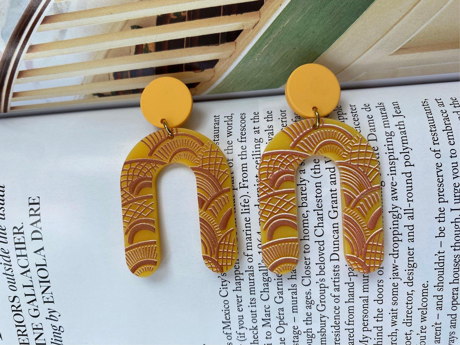 Mega Acrylic Drop Earrings, Light Weight Acrylic Earrings, Bright Orange Yellow Acrylic Earrings, Bohemia Polymer Clay Rainbow Earrings,