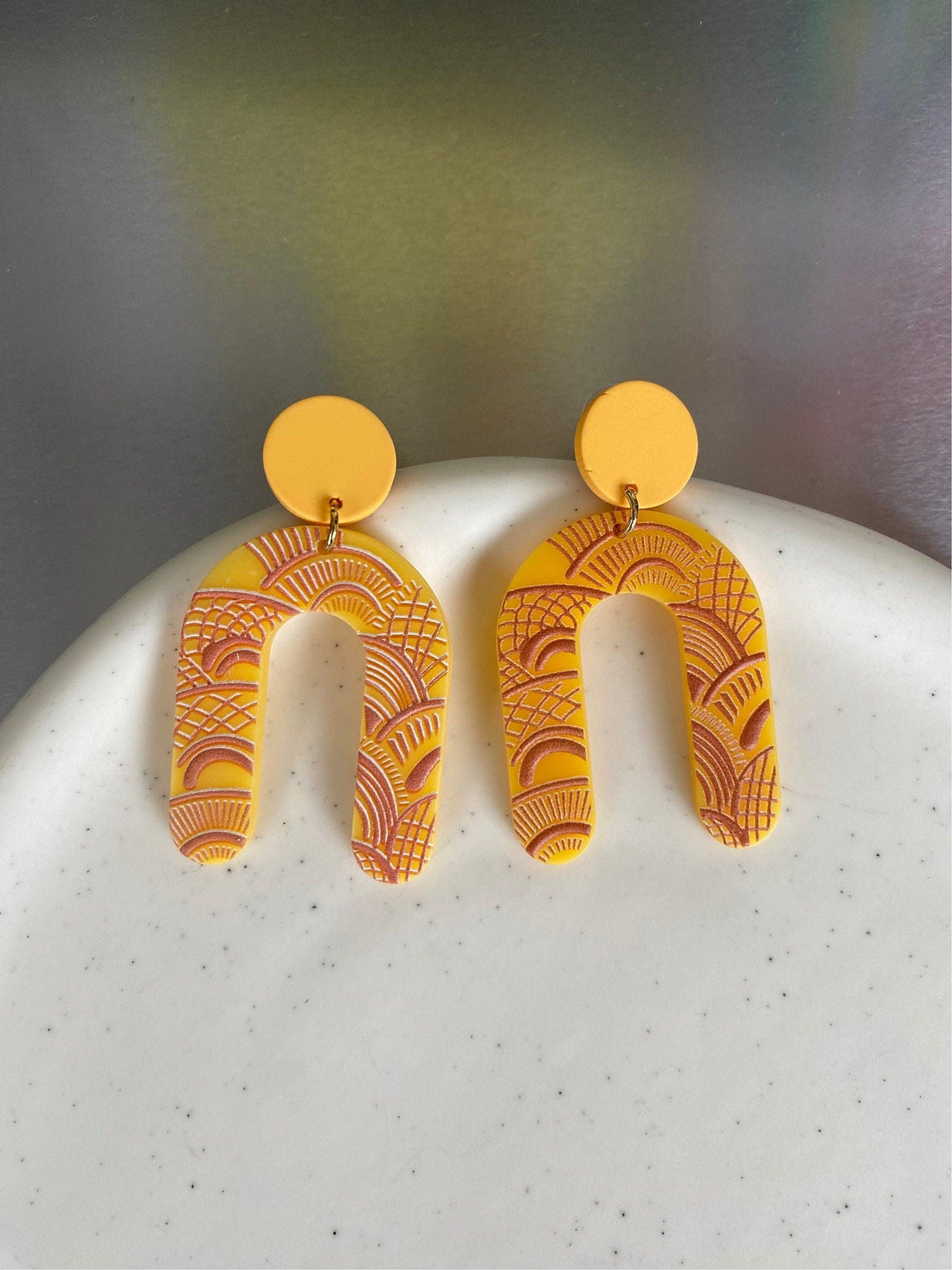 Mega Acrylic Drop Earrings, Light Weight Acrylic Earrings, Bright Orange Yellow Acrylic Earrings, Bohemia Polymer Clay Rainbow Earrings,