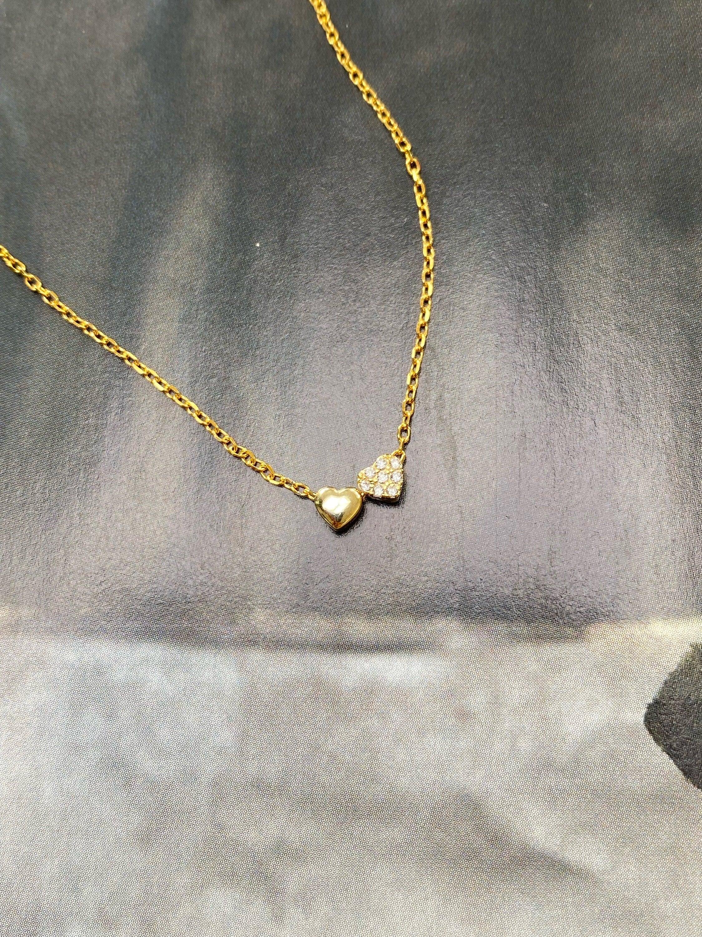 Dainty Pave Double Heart Necklace, Gold Platinum CZ Pendant, Minimalist Bridesmaid Gift