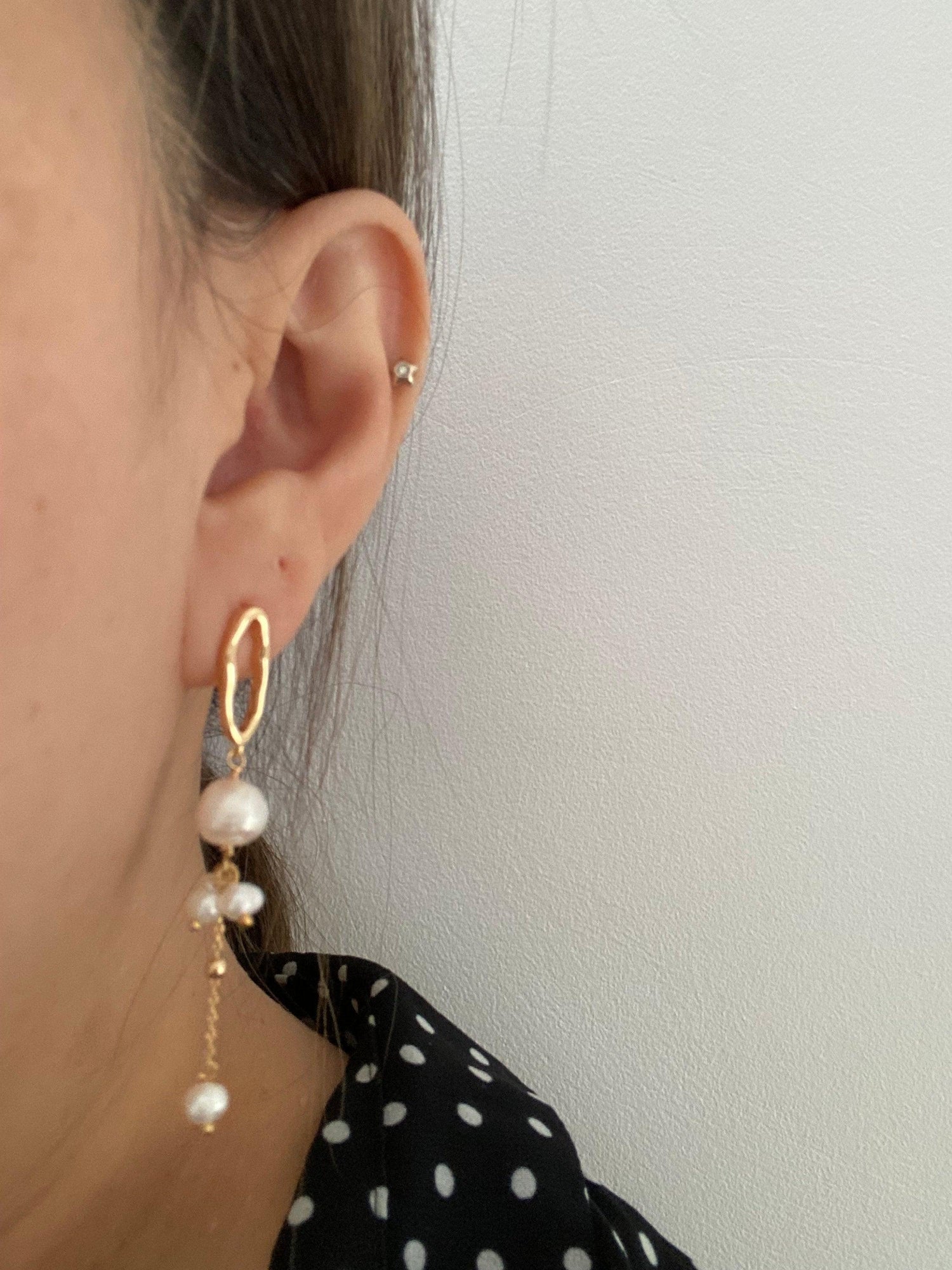 Gold Hoop Earrings with Freshwater Pearl Drops Bridal Wedding Gift