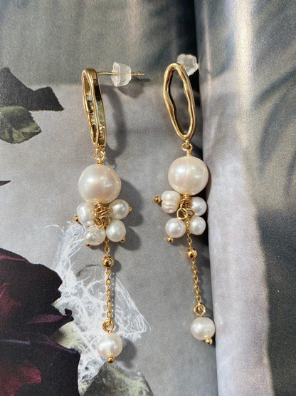 Gold Hoop Earrings with Freshwater Pearl Drops Bridal Wedding Gift