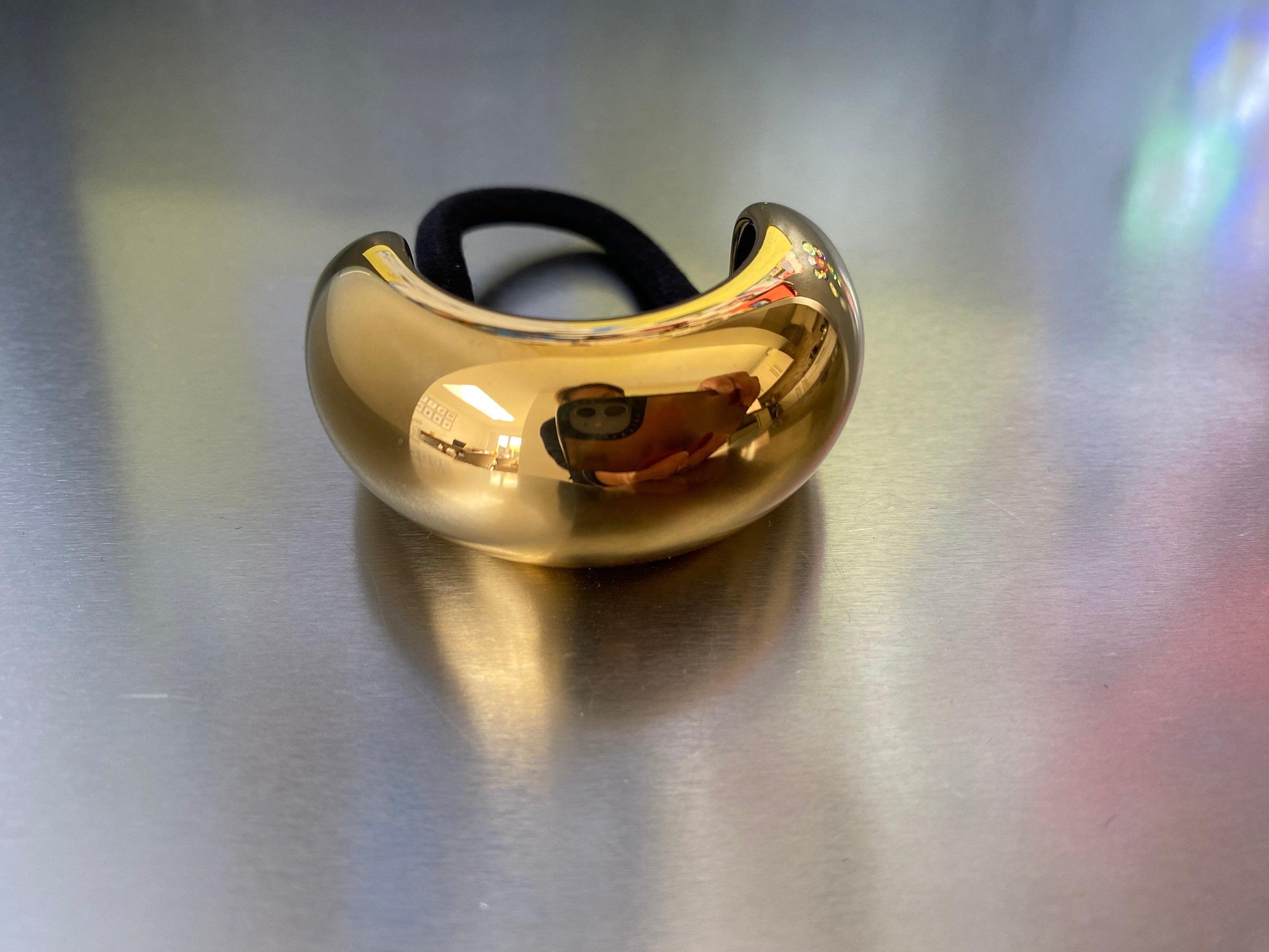 Glossy Curved Hair Cuff, Chunky Metal Elastic Hair Band, Polished 18k Gold and Silver Finish