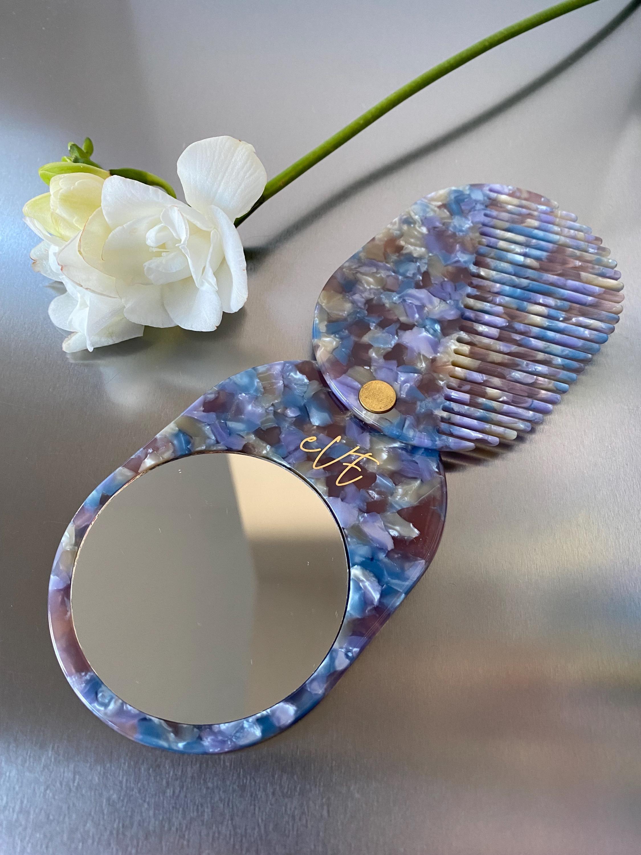 Purple Purse Mirror and Hair Comb Set, Cute Mirror and Little Hair Comb Compact, Small Pocket Mirror Gift Set, Travel Mirror Hair Comb