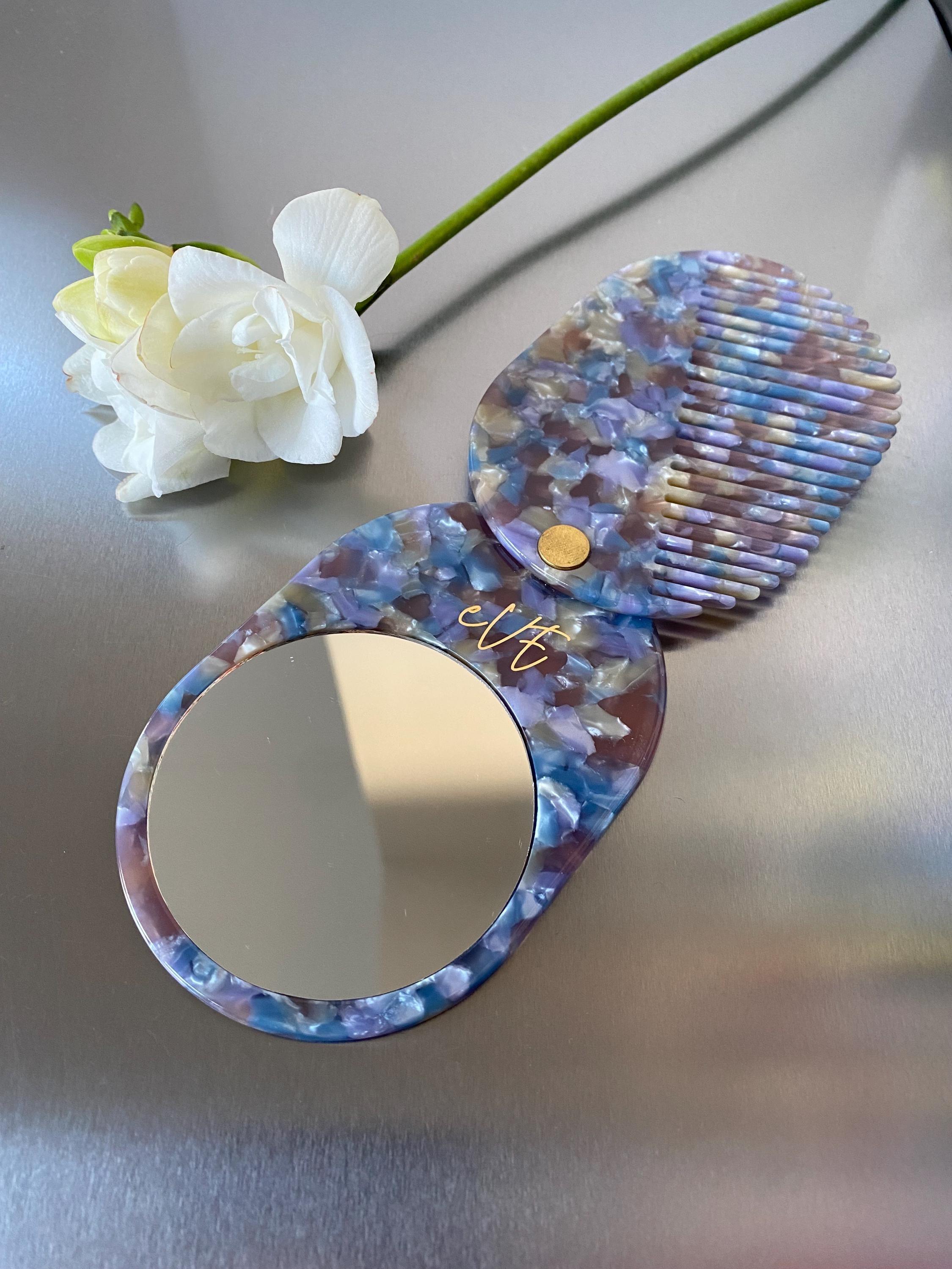 Purple Purse Mirror and Hair Comb Set, Cute Mirror and Little Hair Comb Compact, Small Pocket Mirror Gift Set, Travel Mirror Hair Comb