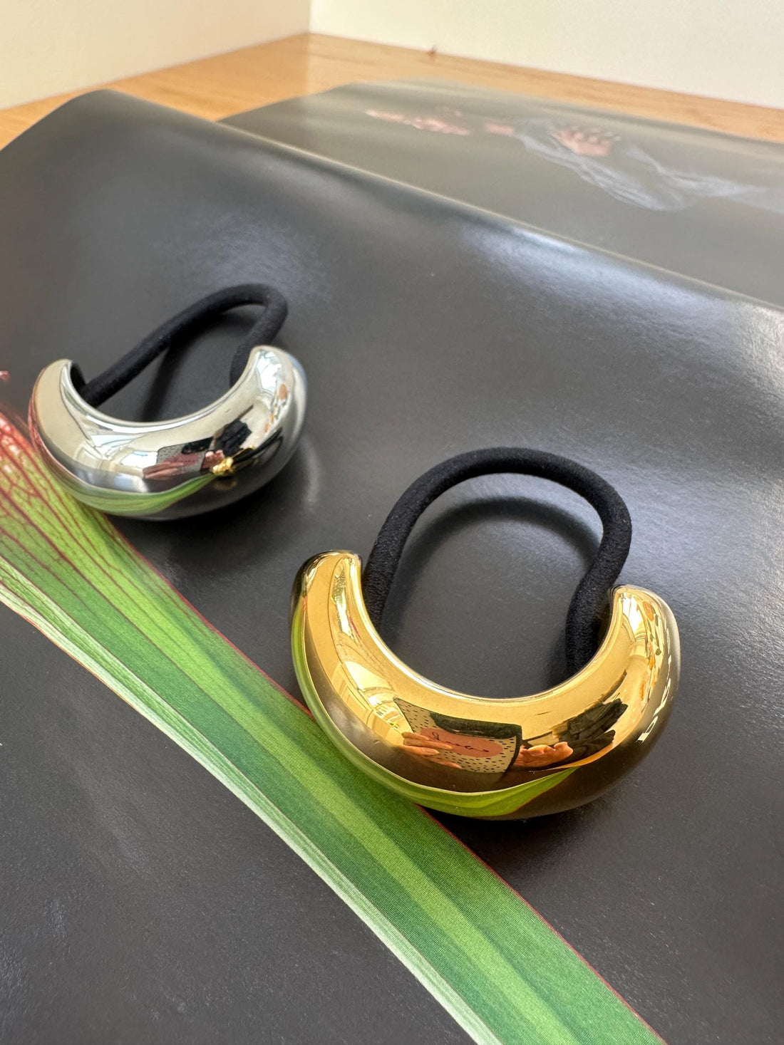 Glossy Gold Hair Cuffs, Chunky Metal Ponytail Holder, Gold and Silver Hair Ties, Minimalist Hair Accessory for Women, Bridesmaid Gift