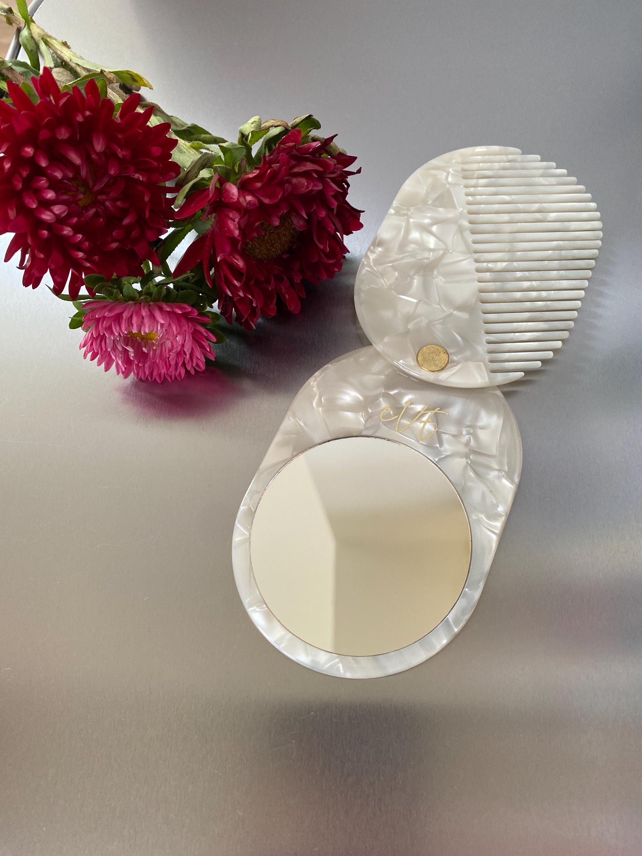 Colourful Pocket Mirror and Comb Set, Lightweight Hand Mirror Comb, Compact Mirror. Makeup Mirror for Bag, Bridesmaid Gift Ideas