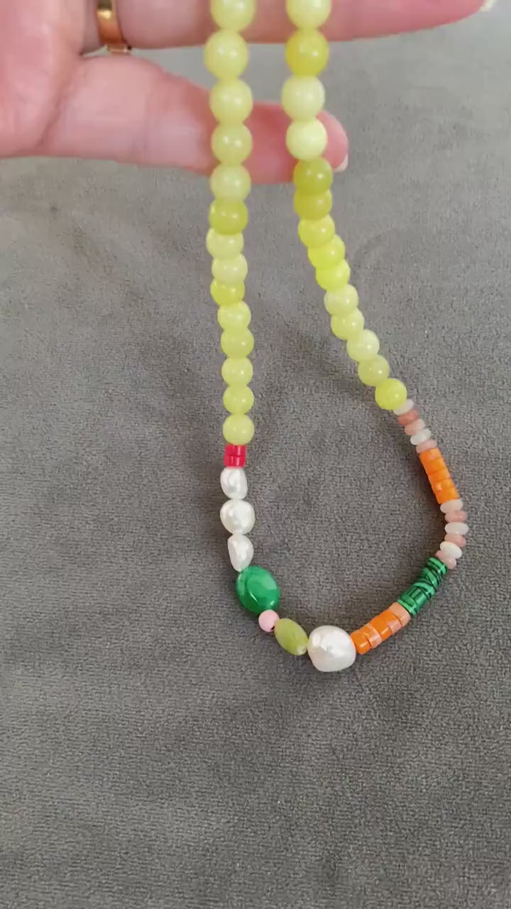 Beach Choker Pearl Necklace, Bohemia Style Freedom Beaded Gemstone for Her, Bright Multicolour Beaded Necklace, Pearl Choker Necklace