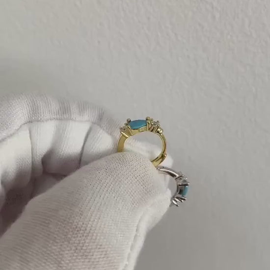 Cute Turquoise Teardrop Zircon Earrings, Bright Zircon Turquoise Mini Huggie Earrings, S925 Sterling Silver Everyday Hoop , Gold or Silver