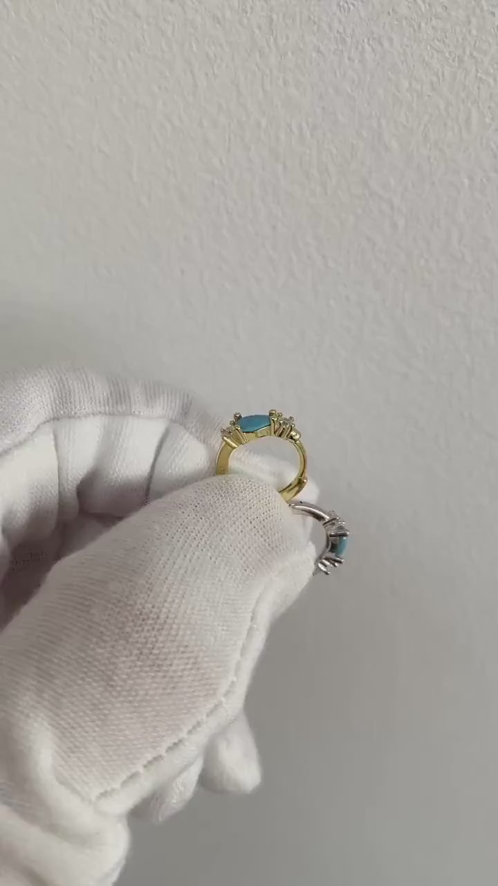 Cute Turquoise Teardrop Zircon Earrings, Bright Zircon Turquoise Mini Huggie Earrings, S925 Sterling Silver Everyday Hoop , Gold or Silver