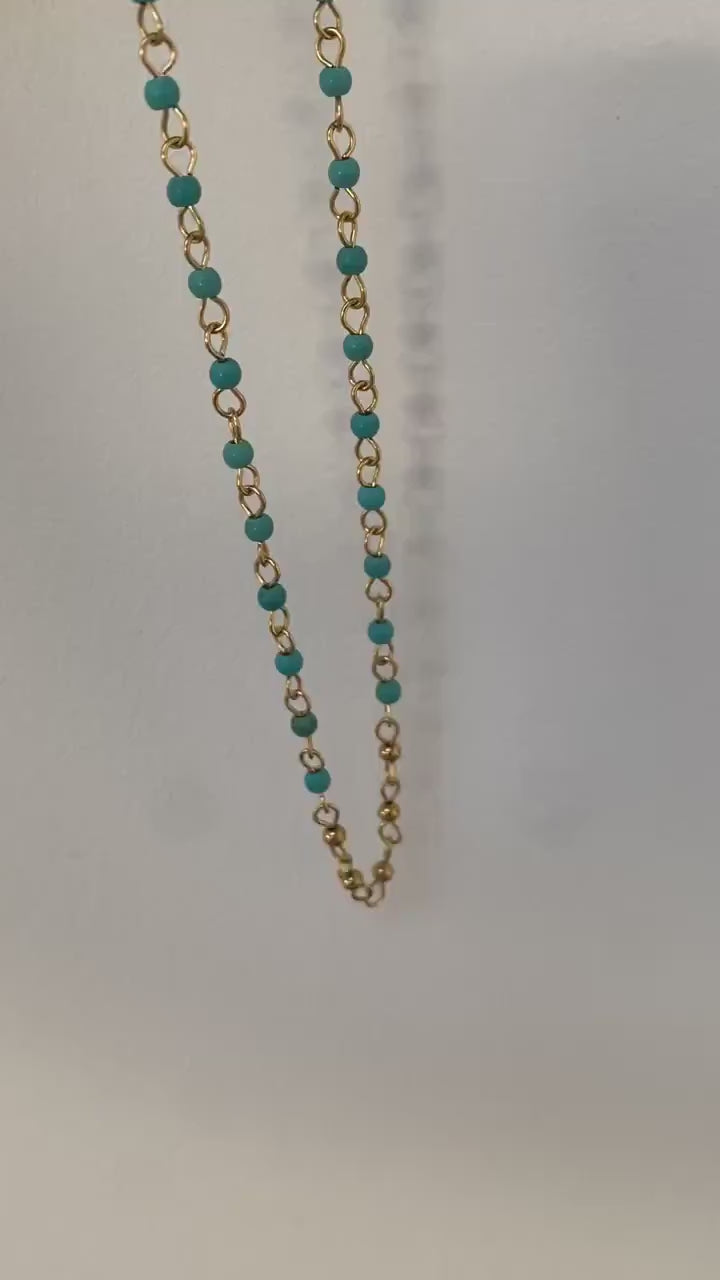 Petite Turquoise Stone Necklace, Small Layered Turquoise Chain Necklace for Her,Bohemia Style beaded Turquoise Choker. Perfect for Summer