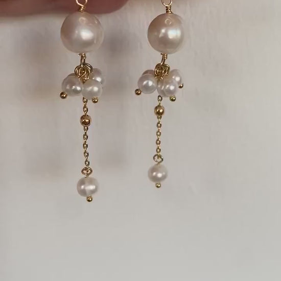 Gold Hoop Earrings with Freshwater Pearl Drops Bridal Wedding Gift