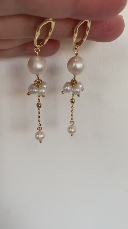 Gold Hoop Earrings with Freshwater Pearl Drops Bridal Wedding Gift