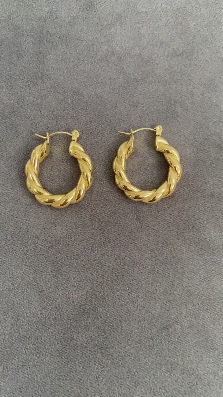 Gold Twisted Hoop Earrings , Thick Chunky Twisted Drop Earrings for Her, Classic Twisted Hoop Earrings,Twist Layered Statement Hoop Earrings