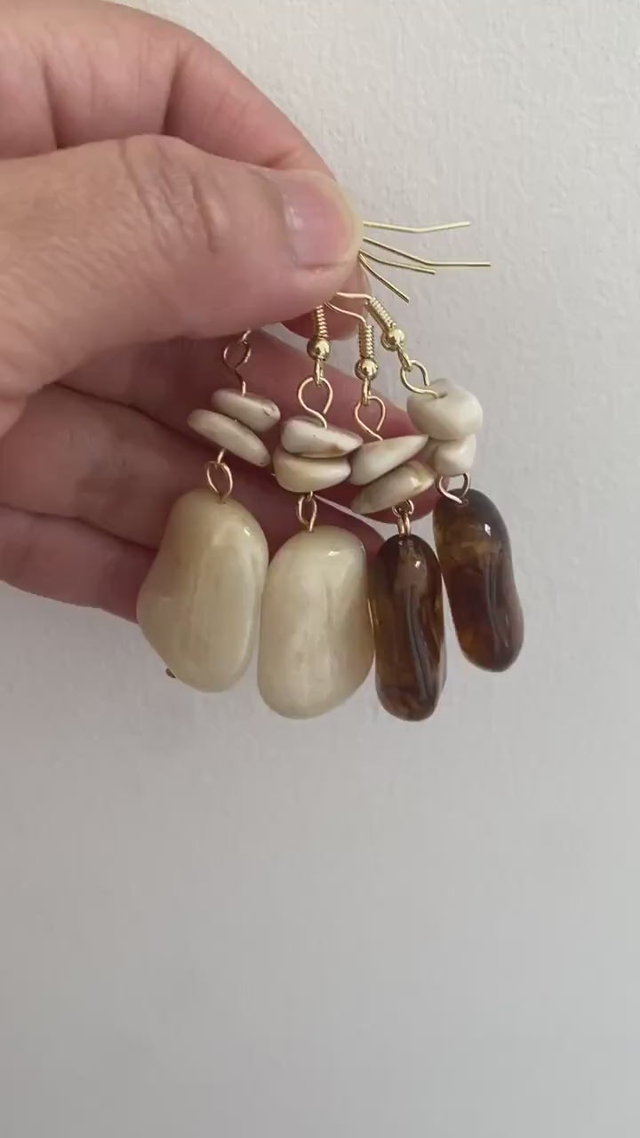 Korean Style Resin Earrings in Brown or White Colour, Acrylic Classic Resin Hoop Earrings, Modern Design, Smooth Surface, Perfect for Summer