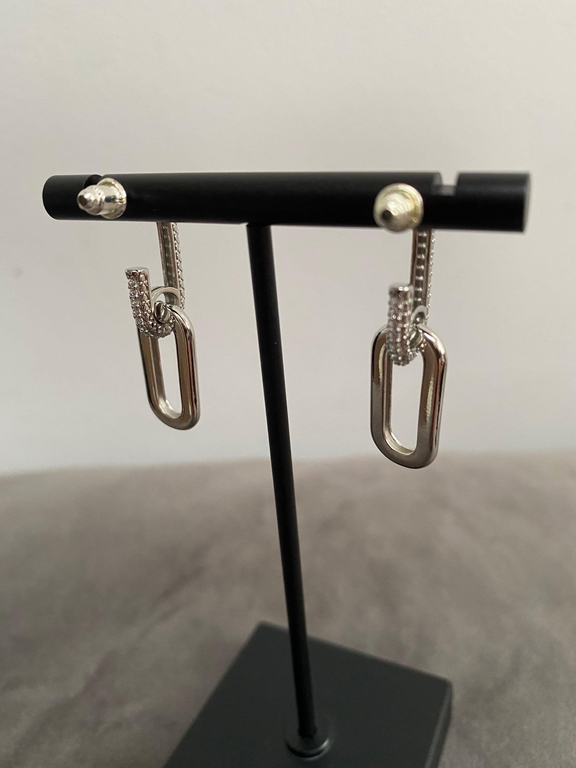 Rectangular Zircon Hoop Earring, Cable Hoop Earring,  Zircon Drop Earring, Zircon Chain Earring,  Dainty Earring , S925 Needle, Wedding Gift eVE United Kingdom