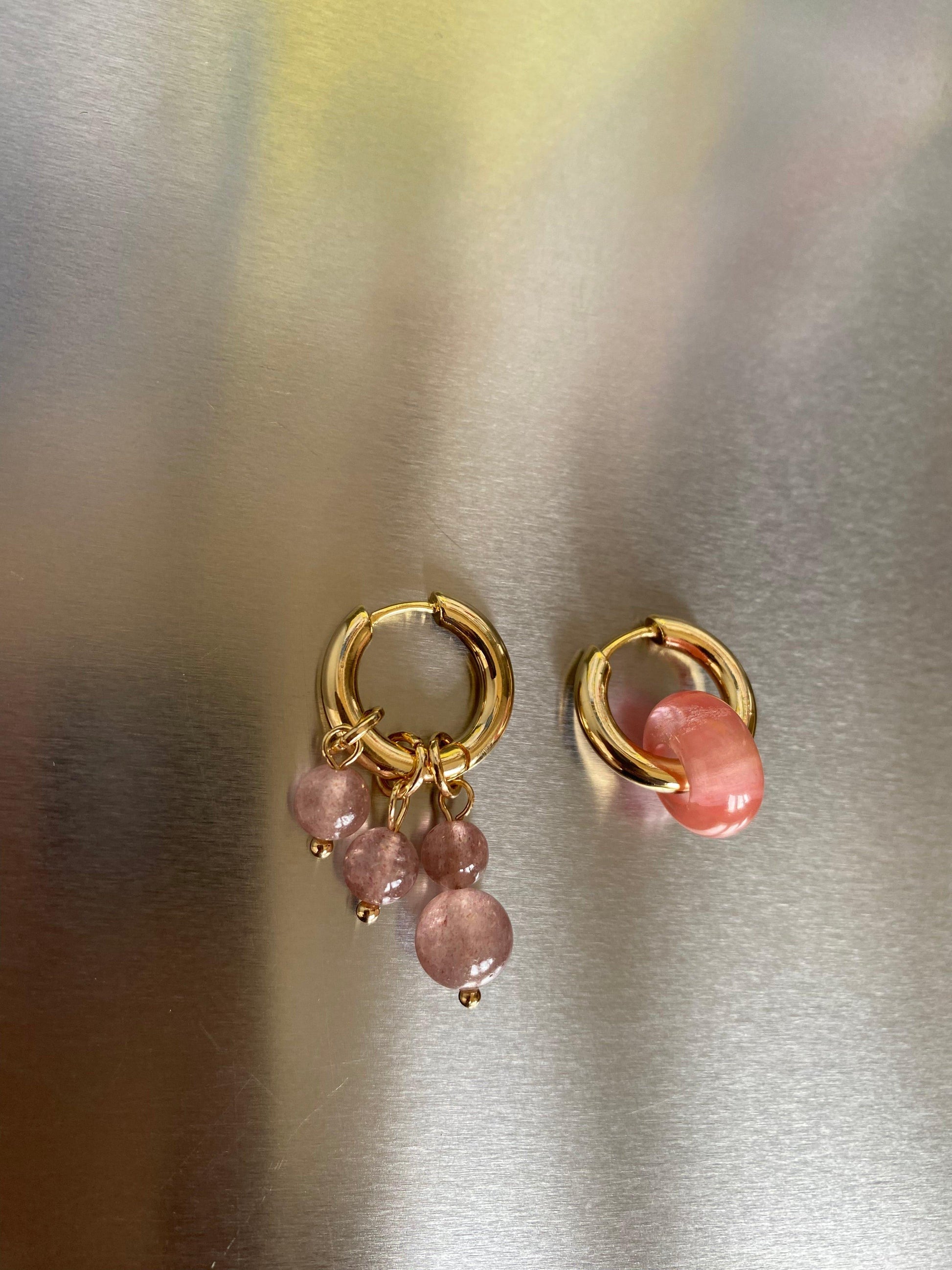 Rose Quartz Bead or Howlite Natural Stone Huggie Earring for Her, Powerful Combination Semi Precious Stone, Calming Stone,Perfect for Summer eVE United Kingdom